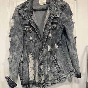 Distressed Black and Gray Denim Jacket